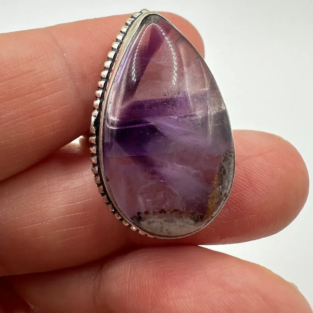 16x26mm Pear‎ cut Trapiche Amethyst Cabochon ring in plated 925!